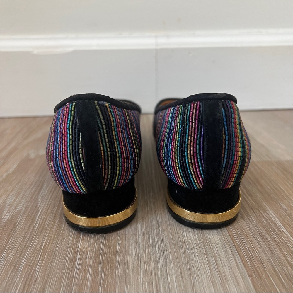 Vintage Timothy Hitsman Rainbow Stitch Square Toe Pumps 7.5N gold heel multi - Picture 5 of 9